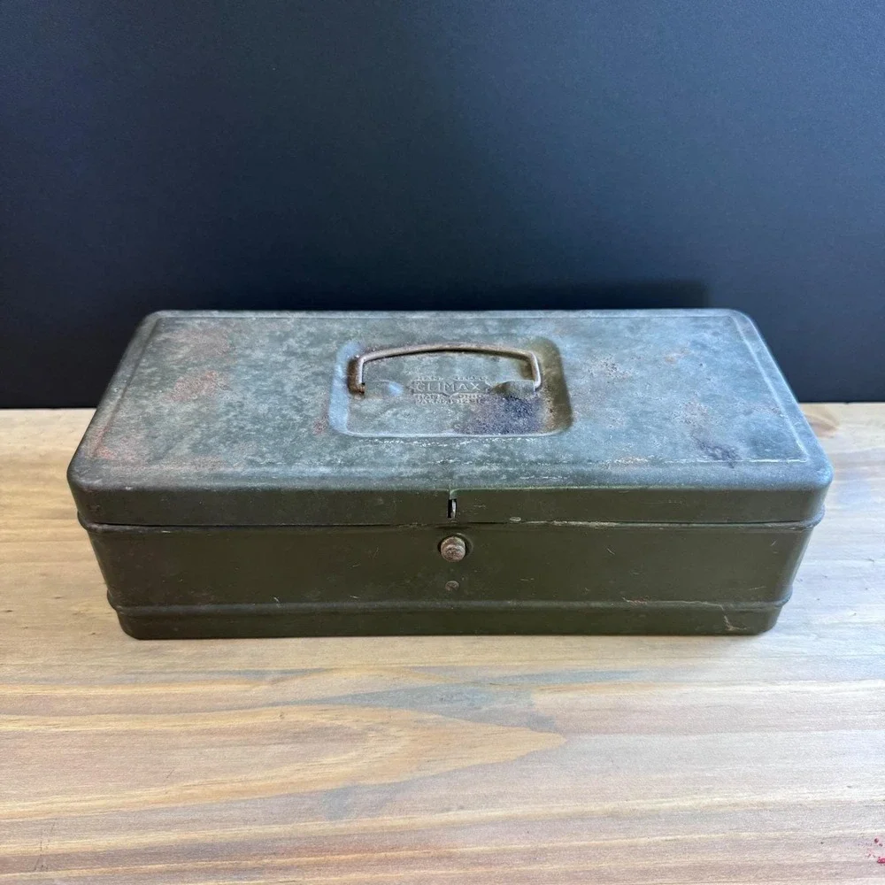 Vintage Climax Green Metal Tool Box - Industrial Mid-Century Storage Chest
